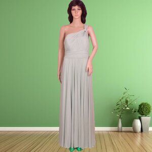 AZAZIE size A12 celadon-green 1-shoulder fit/flare long gown 100% polyester